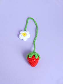 1pc Car Rearview Mirror Woven Finished Pendant Strawberry Flower Cute Car Interior Hanging Decoration Universal Fresh - A - View 9