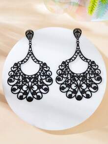 1 Pair Retro Black Geometric Hollow Chandelier Dangle Earrings Social Gatherings Party Daily Jewelry