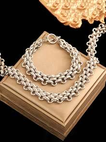 RAYQUEEN 1 chiếc dây chuyền thép không gỉ, kiểu dáng hip-hop, bản dày, có khóa cài OT, thích hợp để đeo hàng ngày và làm quà tặng dịp lễ. - Bạc - Xem 3