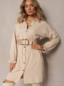 Abito camicia casual da donna con bottoni davanti e vestibilità ampia - Beige - Visualizzare 4