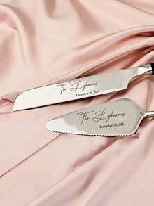 1pc/2pcs Custom Stainless Steel Cake Cutter Set, Wedding Cake Set, Suitable For Weddings, Birthdays, Anniversaries, Graduation Ceremonies, Bachelor Parties, Wedding Souvenirs, Multi-Functional,Anti-Mold,Ornamental,Exquisite,Stylish,High-Quality,Adorable,Modern,Custom,Unique,Personalized,