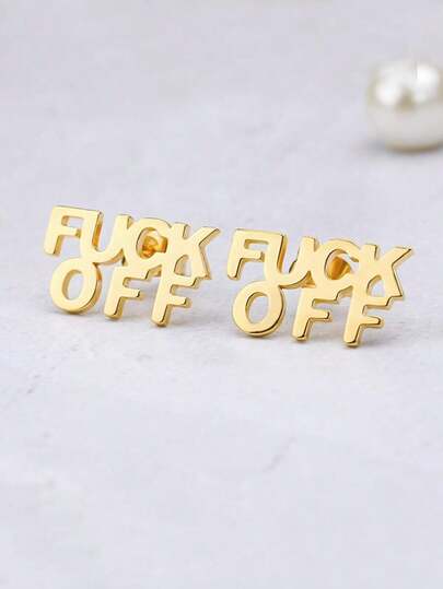 Punk Style Fashion Vintage Stainless Steel Letter Stud Earrings For Women Funny Charm Jewelry Party Accessories Firend Gifts