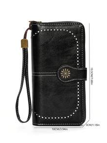 Ví da PU mới dành cho nữ, Ví dài thường ngày có sức chứa lớn, Ví đựng tiền xu, Ngăn đựng thẻ, Dây đeo cổ tay, Túi cầm tay, Thích hợp sử dụng hàng ngày, Quà tặng sinh nhật, Quà tặng trở lại trường, Quà tặng cho nữ - màu đen - Xem 4