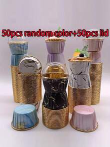 50pcs Marble Pattern Cupcake Liners, Grease-Proof Baking Cups, With/Without Lids, Suitable For Christmas, Birthday And Wedding Party Baking, Wedding And Birthday Supplies, Home And Party Decorations - Multicolor - View 8