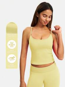 MFVIM 女士无缝运动吊带背心，高弹力运动文胸，适合日常户外跑步和锻炼 - Butter Yellow - 查看 6