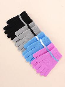 2双儿童针织保暖手套，防风防寒户外骑行提花手套