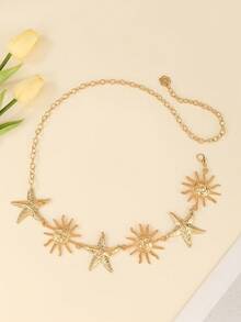 Premium Women's Elegant Waist Belt - Gold Sun & Starfish Pendant, Designed To Pair With Chic Denim Dresses, Adjustable Size, Suitable For Beach Weddings, Boho Denim Nights, And Streetwear, The Perfect Choice For Fashion Enthusiasts Seeking To Accentuate Their Curves And Achieve A Retro Luxe Denim Look. - Golden Sun - View 10