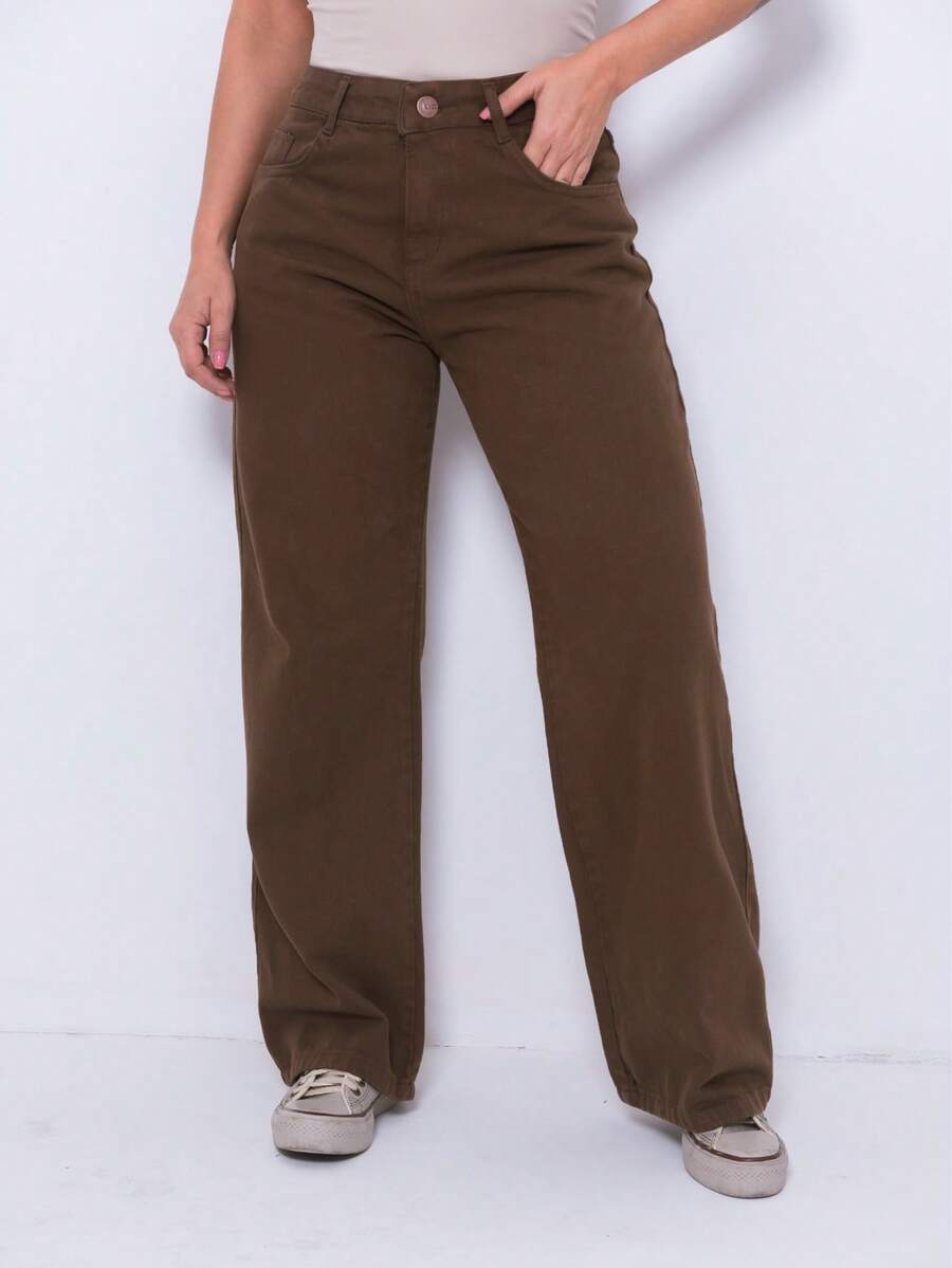 Wide Leg Feminine Plain - Óxido marrón - Ver 1