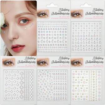 1Pc/4pcs Set Of Sparkling Rhinestone Acrylic Diamond Adhesive Heart-Shaped, Flower And Bar Pearl Stickers, Suitable For Face And Hair, Nails, Both Men And Women Straight, Suitable For DIY Parties, School Parties, Parties, Stage Performances, Role-Playing, Face And Hair Decoration - Fashionable, Easy-To-Use Hair Accessories And Decorative Stickers, Christmas Gifts For Friends And Family, Star Sun Stickers