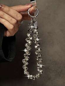 1pc Luxury Elegant Beaded Lanyard Strap With Crystal Water Drop Pendant, Handmade Wrist Chain For Phone, Keychain, Bag Charm