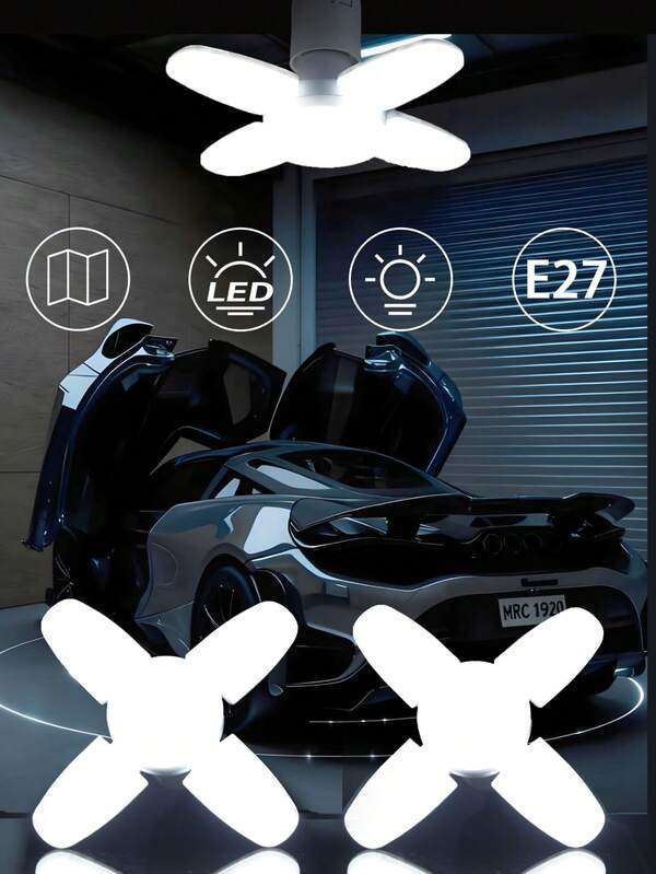 1pc/2pcs/4pcs Mini LED Garage Lights, LED Four-Leaf Lights, Mini Foldable Lights, 28W (Equivalent To 80W), 6500K, Pendant Lights, Foldable Lights, Suitable For Garage Indoor Lighting, High Brightness, 2 Years Lifespan