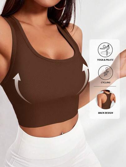 Yefecy Basic Solid Ribbed Knit Yoga Sports Bra,Shockproof Gathering No Steel Ring Sports Bra For Women, Women's Activewear