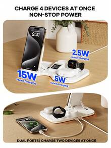 REMAX Upgraded Wireless Fast Charger, Desktop Accessories, Wireless Fast Charging For Multiple Device Women Watch/Man Watch/Phone/Earphone/Earbuds/, With Wireless Speaker, Adjustable Height Phone Holder, Adjustable RGB Ambient Light,Electronic Clock, Black/White, Office Desktop