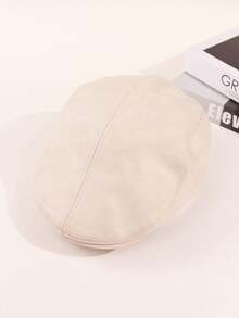 1顶麂皮贝雷帽，男士纯色麂皮宽檐可调节日式简约休闲帽檐贝雷帽，适合度假旅行