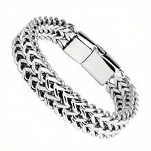 1PC Men's Stainless Steel Braided Square Reversible Chain Magnetic Buckle Bracelet - 銀色的 - 查看 8