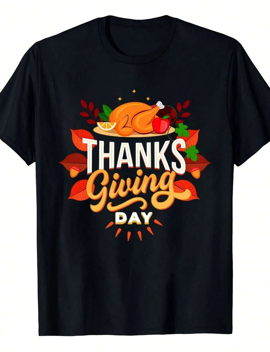 Fashionable "Thanksgiving Day" Printed Hooded Shirt For Girls, Casual Autumn And Winter T-Shirt, Halloween Costume, Birthday Outfit For Women, Halloween Clothes, Durable 380g Sweatshirt - 黑色 - 查看 1