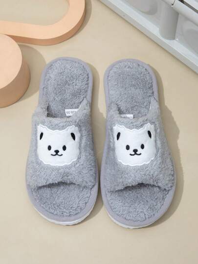 New Women's Slippers, Cute Cartoon Bear Embroidery, Fashionable Indoor/Outdoor Lightweight Comfortable Breathable Open Toe Slides