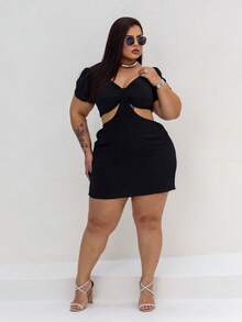 VESTIDO DE MANGA PLUS SIZE VERÃO TECIDO SOLTINHO DECOTE FRANZIDO SEXY CONFORTO LOOK VERÃO CURVE G1 E G2 - PRETO DUNA - Visão 8