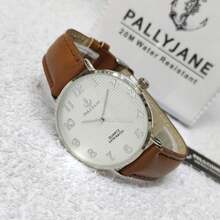 Pallyjane Men's Leather Watch With Water Resistance And Brown Strap - Silver - View 1