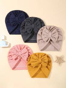 3/4/5件套婴儿新生儿帽子套装，打结针织帽，柔软舒适，适合0-6个月的婴儿男女宝宝。 - 彩色 - 查看 5