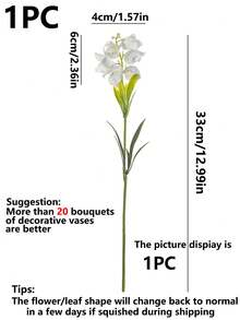 6/12支装仿真铃兰紫色风铃花丝绸花束，五月花卉中心装饰，适用于家居、花园、婚礼、派对 - 白色 - 查看 2