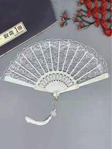 1 chiếc quạt gấp tay ren đen phong cách Trung Hoa cổ điển thanh lịch, phụ kiện sườn xám Hanfu, đạo cụ chụp ảnh tua rua cổ điển cho ngày lễ tình nhân Halloween - màu đen - Xem 6