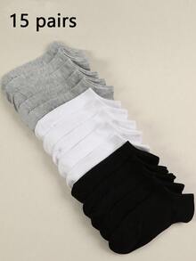 1/6/10/15/20/30双男士简约透气休闲船袜，经典纯色黑/白/灰短袜，适合所有季节