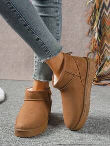 Neue Retro Mode Elegante Warme Kälte-Abweisende Schneestiefel für den Winter, einfarbige Outdoor Thermofutter Schneestiefel, Dicke rutschfeste Sohle Kurze Stiefel, Warme und Kälte-Beständige Damenstiefel, Unisex Dicke Flache Schneeschuhe