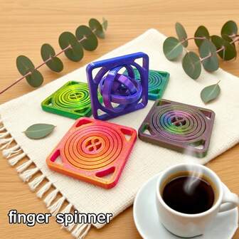 1pc 3D Printed Rotary Finger Ring Square - PLA Plastic Stress Relief Finger Spinner, Compact & Portable Design, Red/Yellow Color, Suitable For Adults 14+, Vibrant Color, Durable Material, Great For Office Workers, Christmas, Easter, Holiday & Birthday Gifts