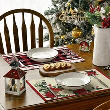 1/4/6 buc Covorașe de Crăciun, Covorașe cu imprimeu floral și plante în carouri, Covorașe de masă decorative antiderapante și termoizolante, Covorașe de masă pentru decorațiuni de petreceri, restaurante, bucătărie, Covorașe rafinate pentru cadouri de Crăciun