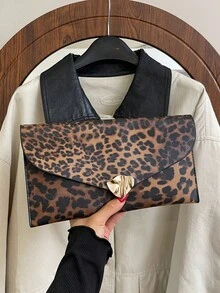 Leopard Print Envelope Bag, Vintage Style Niche Design Fashion Handbag For Women - Brown - View 7