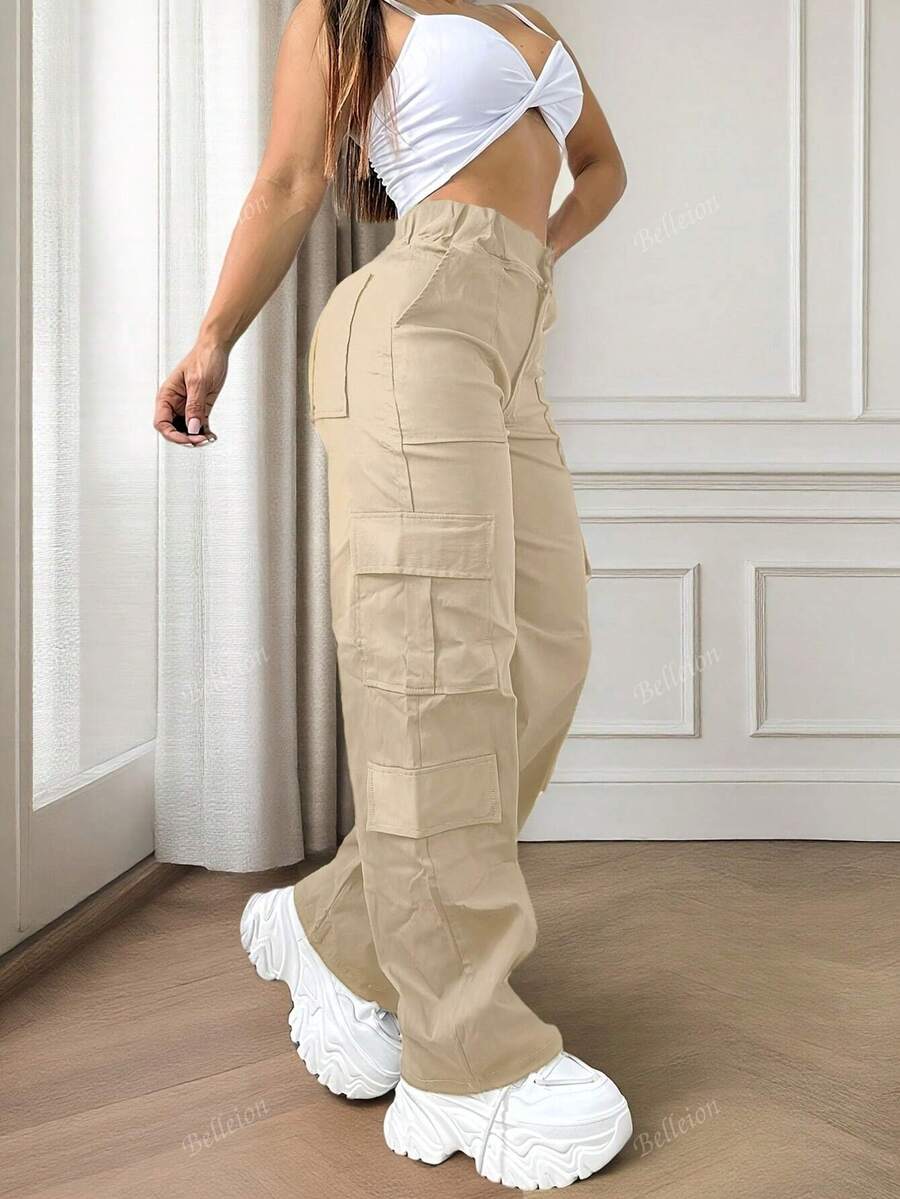Calça comprida casual com vários bolsos e botões, cor sólida, para trabalho, estilo Y2K, para volta às aulas, clubes, festas de aniversário, Halloween, shows, academia, negócios, uso diário no aeroporto, uso urbano, para professores, primavera, verão, outono e inverno