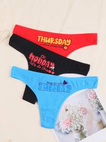 7 Sexy Women's Non Repeating Low Waisted Thong Underwear For A Week - Seven Color Letter Printed Underwear Shorts - Monday, Tuesday, Wednesday, Thursday, Friday, Saturday, Sunday Underwear Shorts - Breathable, Soft, Comfortable Women's Thong Underwear - 彩色 - 查看 3