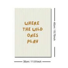 1 幅带框/无框《Where The Wild Ones Play》儿童房名言海报条纹印刷波西米亚风格婴儿儿童房墙壁艺术帆布印刷极简主义美学装饰画，适用于儿童房、游戏室、客厅、卧室、现代家居装饰 - 彩色 - 查看 7