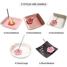 Japanese Ceramic Handmade Cute Cherry Blossom Incense Stick Holder Or Incense Burner Holder Unique Ash Catcher Inscent Tray And Decorative Gift Home Decor 3.94 Inches Square Pink