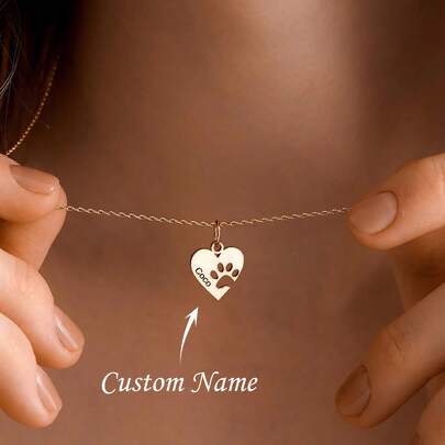 Custom Paw Name Necklace With Heart, Personalised Paw Print Necklace, Dog Paw Letter Necklace, Pet Memorial Gift For Her, Mothers Day Gift