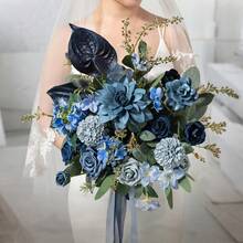 Dusty Blue Wedding Bouquets For Bride, Navy Blue Bridal Bouquets For Bride, 13 Inch Free Form Artificial Wedding Flower BouquetWedding Flowers Bouquets, Small Bridesmaid Bouquet For Bridesmaids, Wedding, Ceremony, Etc - Màu xanh lam - Xem 4