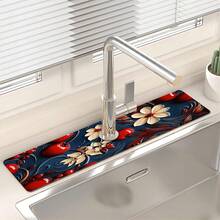 1pc Quick-Drying Diatomaceous Earth And Rubber Anti-Slip Absorbent Kitchen/Bathroom Faucet Pad, Which Can Cut Out Beautifully Decorated Flower Patterns For Holidays, Diatom Mud Anti-Slip Silicone Faucet Protection Drain Pad, Household Kitchen Drain Pad, Washbasin Protector, Suitable For All Kinds Of Faucets In Bathrooms And Kitchens.