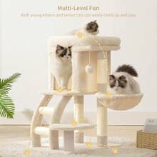 2025by Heybly Cat Tree Tower, Cat Condo For Indoor Kittens, Cat House With Wide Plush Top Perch, Ladder, Basket, Sisal-Covered Scratching Posts, Cozy Activity Center For Pet, Light Gray HCT009SW