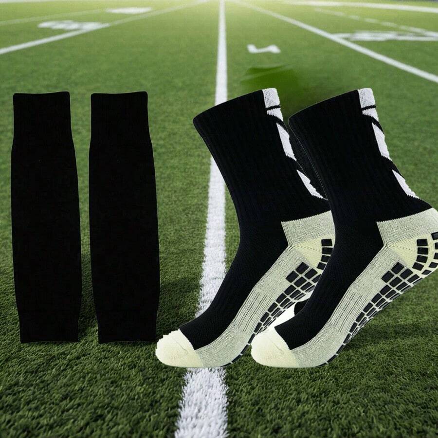 2 paires de chaussettes de sport de football anti-dérapantes multicolores, manches de jambe de course pour protéger efficacement les muscles du mollet contre les blessures - Multicolore - Voir 1