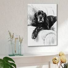 1pc, Realistic Black Cocker Spaniel Dog Canvas Wall Art Print - Elegant Pet Portrait For Living Room, Bedroom, Office Home Decor - Sketch Style Animal Artwork - 彩色 - 查看 4