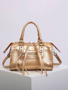 1pc Women's Motorcycle Shaped Pillow Bag, Fashion Portable Pink Shoulder Crossbody Bag, 2025 New Arrival, Odor Removal Instructions: Place In A Ventilated Area For 1-3 Days To Dissipate Material Odor. - Gold - View 6