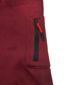 男士休闲连帽卫衣和运动裤套装，时尚户外简约套装 - 酒紅色 - 查看 4