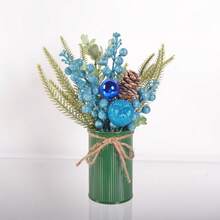 1pc Christmas Centerpiece Decor, Featuring Artificial Holly, Red Berries, Pine Cones, Assorted Christmas Ornaments, Glitter Balls, Country Style Planter Home Decor Christmas Decorations Room Decor Winter