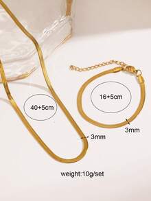 不锈钢防水不褪色简约金色蛇骨链项链和手链套装，适合女性日常佩戴 - 彩色 - 查看 8