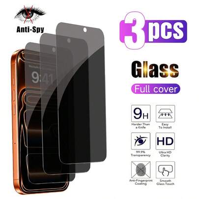 Bộ 3 miếng dán bảo vệ màn hình chống nhìn trộm tương thích với iPhone 17 Pro Max, làm bằng kính cường lực, chống nhìn trộm, chống trầy xước, độ cứng 9H, cảm ứng nhạy, không bọt khí, tương thích với dòng , quà tặng sinh nhật cho gia đình và bạn bè, phụ kiện điện thoại thông minh, chống nước, chống sốc, chống rơi, chống bám vân tay, bảo vệ toàn diện.