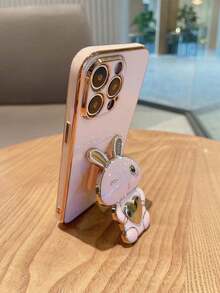 电镀简约可爱兔子支架保护壳适用于 iPhone11、iPhone13、iPhone14、iPhone13 Pro Max、iPhone14 Pro Max、iPhone15、iPhone15 Pro、iPhone5 Pro Max、iPhone16、iPhone16 Pro、iPhone16 Plus、iPhone16 Pro Max、iPhone17、iPhone17 Pro、Air、iPhone17 Pro Max - 玫瑰金 - 查看 4