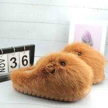 圣诞礼物，新款时尚保暖拖鞋，可爱仓鼠毛绒保暖室内/室外家居拖鞋，情侣保暖拖鞋，闺蜜节礼物，小狗图案，嘉年华礼物，派对装饰 - 駝色 - 查看 14