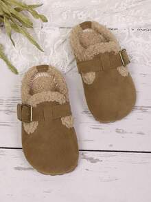 Toddler Boys/Girls Slip-On Plush Lined Flat Simple Retro Faux Fur Slippers, Suitable For Winter