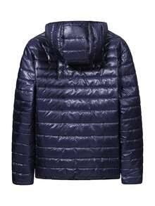 Men's Autumn/Winter Casual Outdoor Cotton Long-Sleeved Hooded Quilted Warm Fleece Zipper Jacket - Navy Blue - View 5
